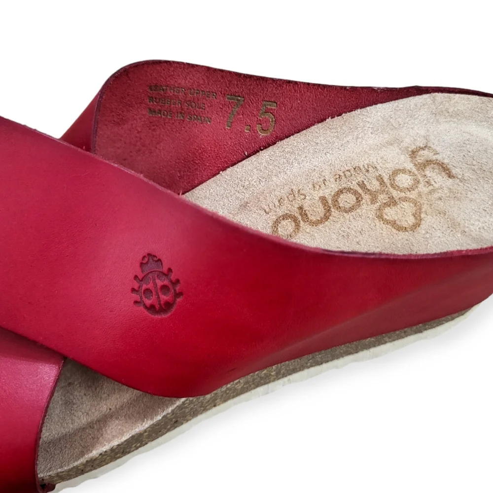 Yokono Red Leather Wedge Cork Sandals 7.5
